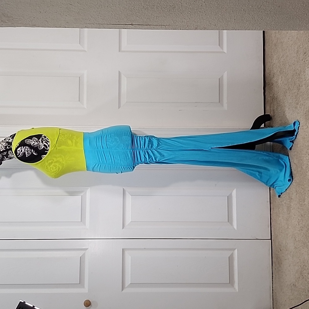 Bebe Neon Green And Teal Ruched Maxi Dress S - Picture 4 of 10